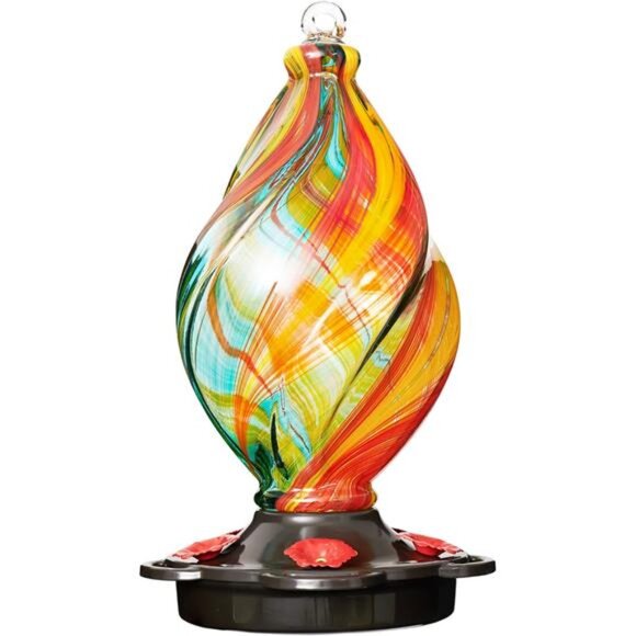 Ice Cream Shaped Spiral Hummingbird Feeder for Outdoors Hanging,Hand Blown Glass - Picture 1 of 7